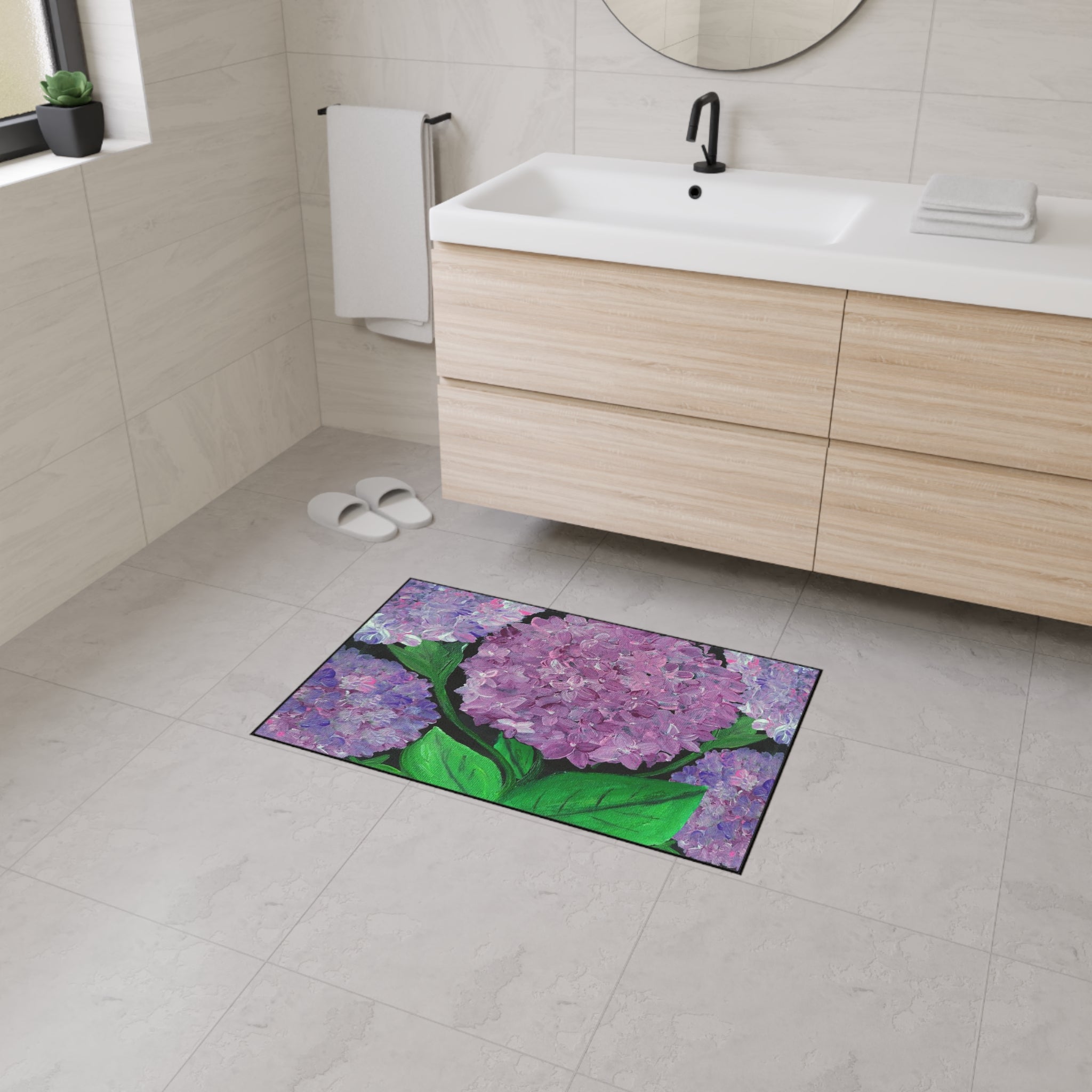 Purple Hydrangeas Floral Heavy-Duty Floor Mat