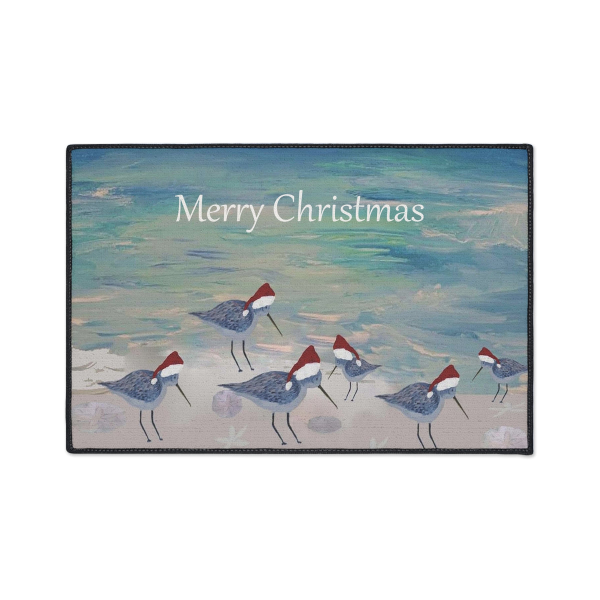Christmas Shorebirds Heavy-Duty Floor Mat — 'Merry Christmas' Holiday Doormat