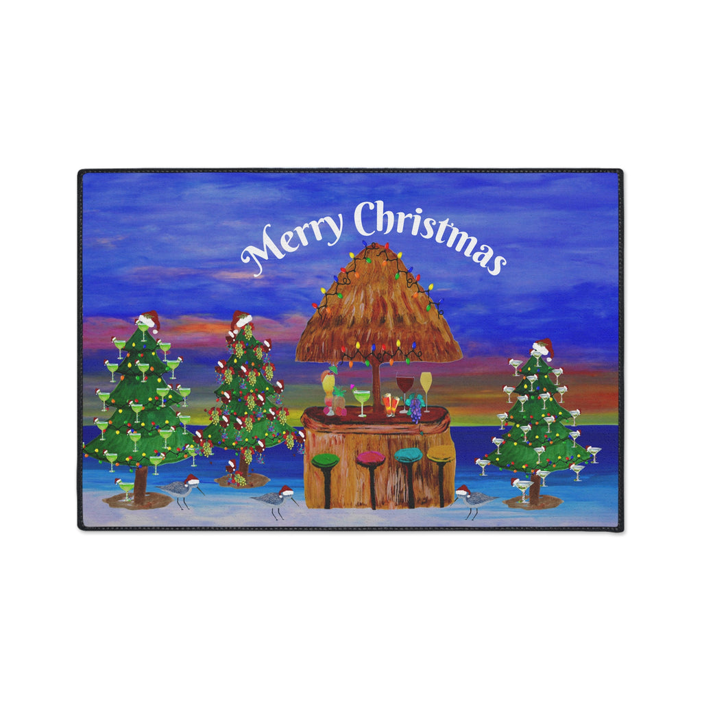 Merry Christmas Tropical Tiki Floor Mat — Heavy Duty Holiday Doormat