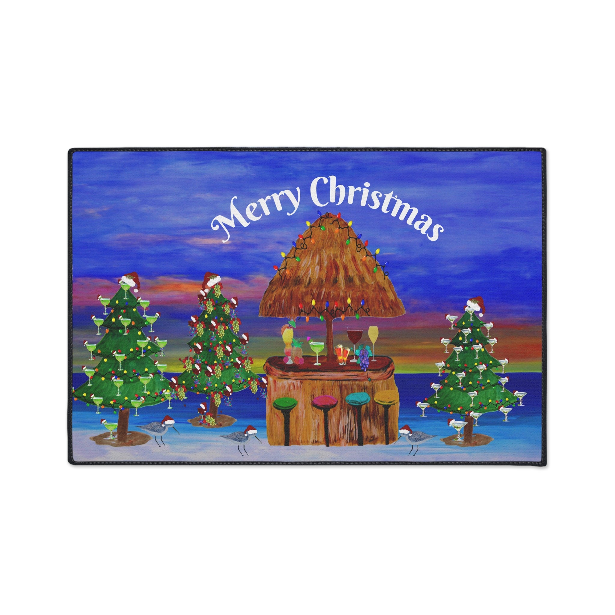 Merry Christmas Tropical Tiki Floor Mat — Heavy Duty Holiday Doormat