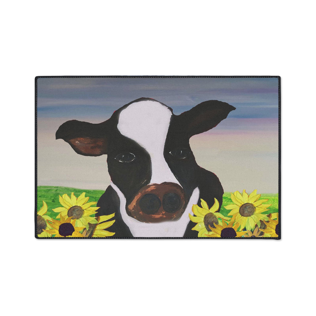 Cow & Sunflowers Heavy Duty Floor Mat — Farmhouse Welcome Doormat