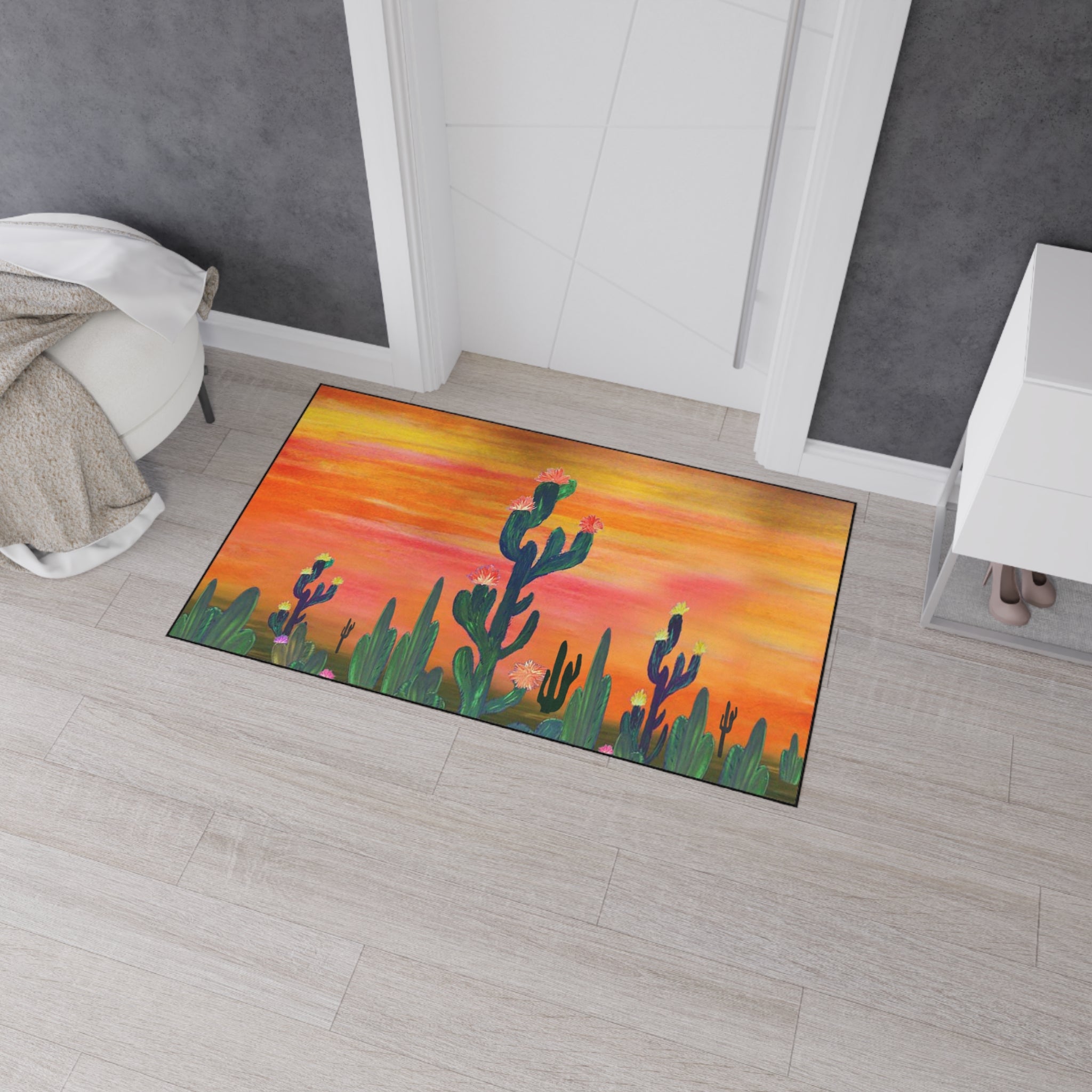 Desert Sunset Cactus Flowers Floor Mat