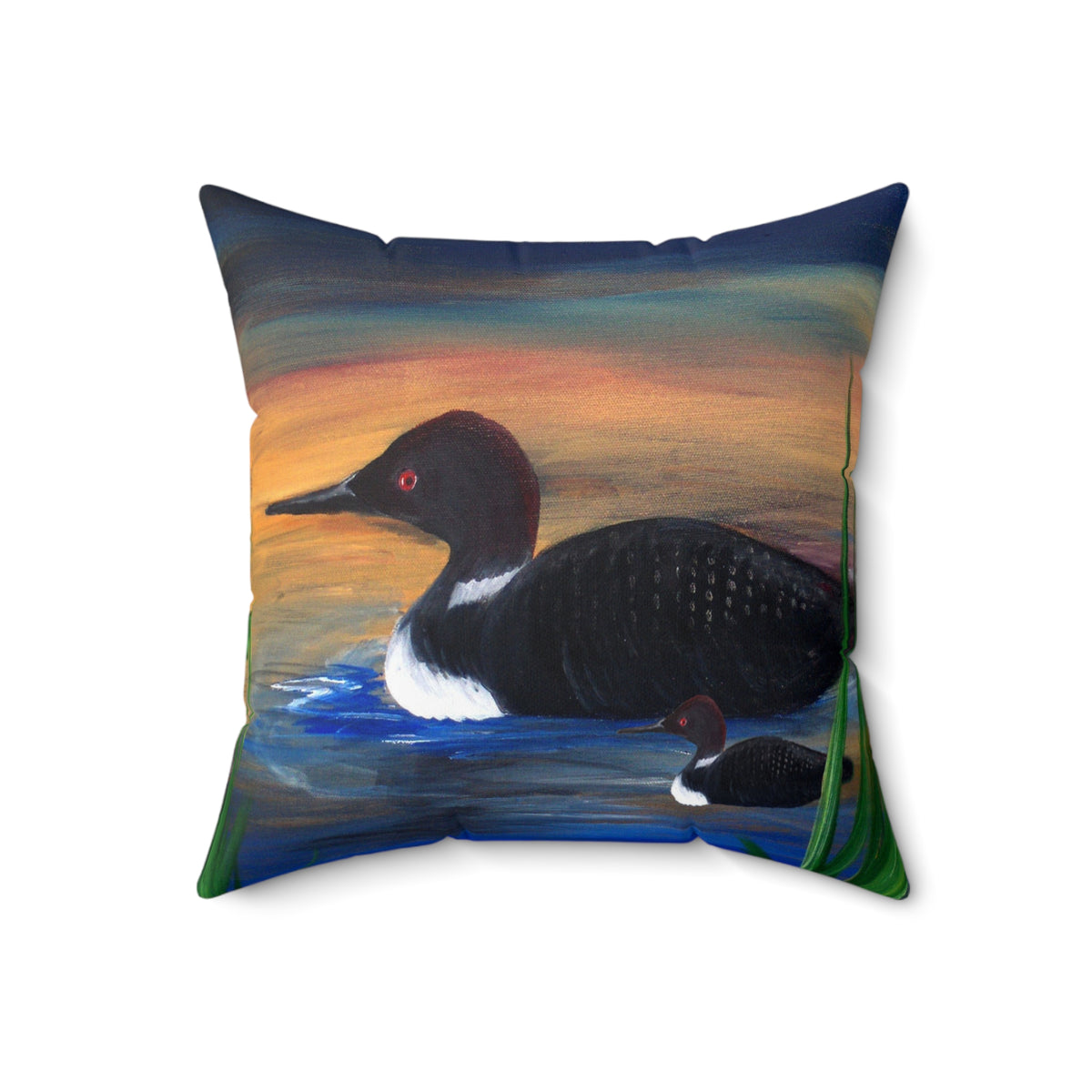 Loon Sunset Square Pillow — Duck Lake Decorative Throw Pillow