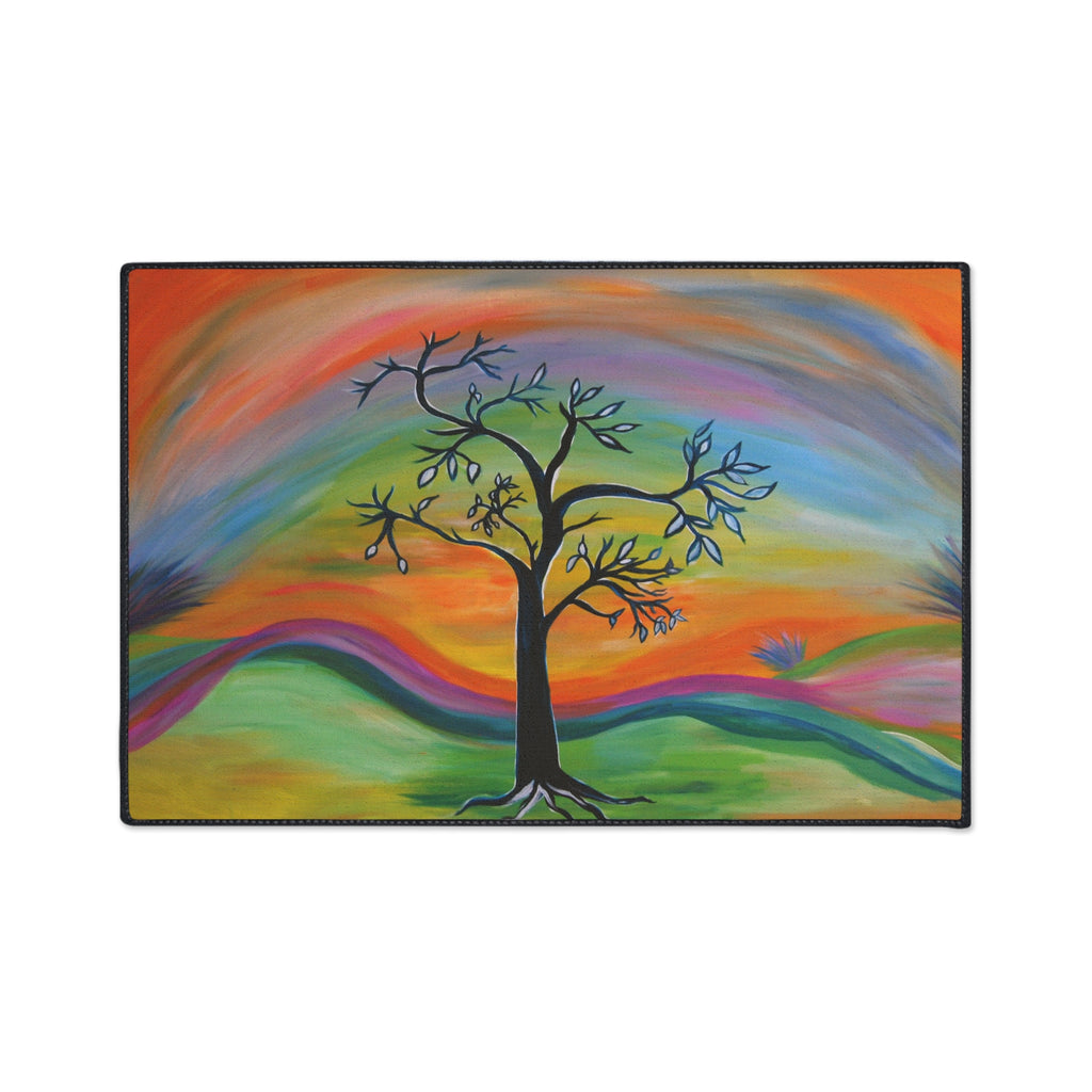 Retro Colorful Tree Heavy-Duty Floor Mat — Vibrant Abstract Welcome Rug