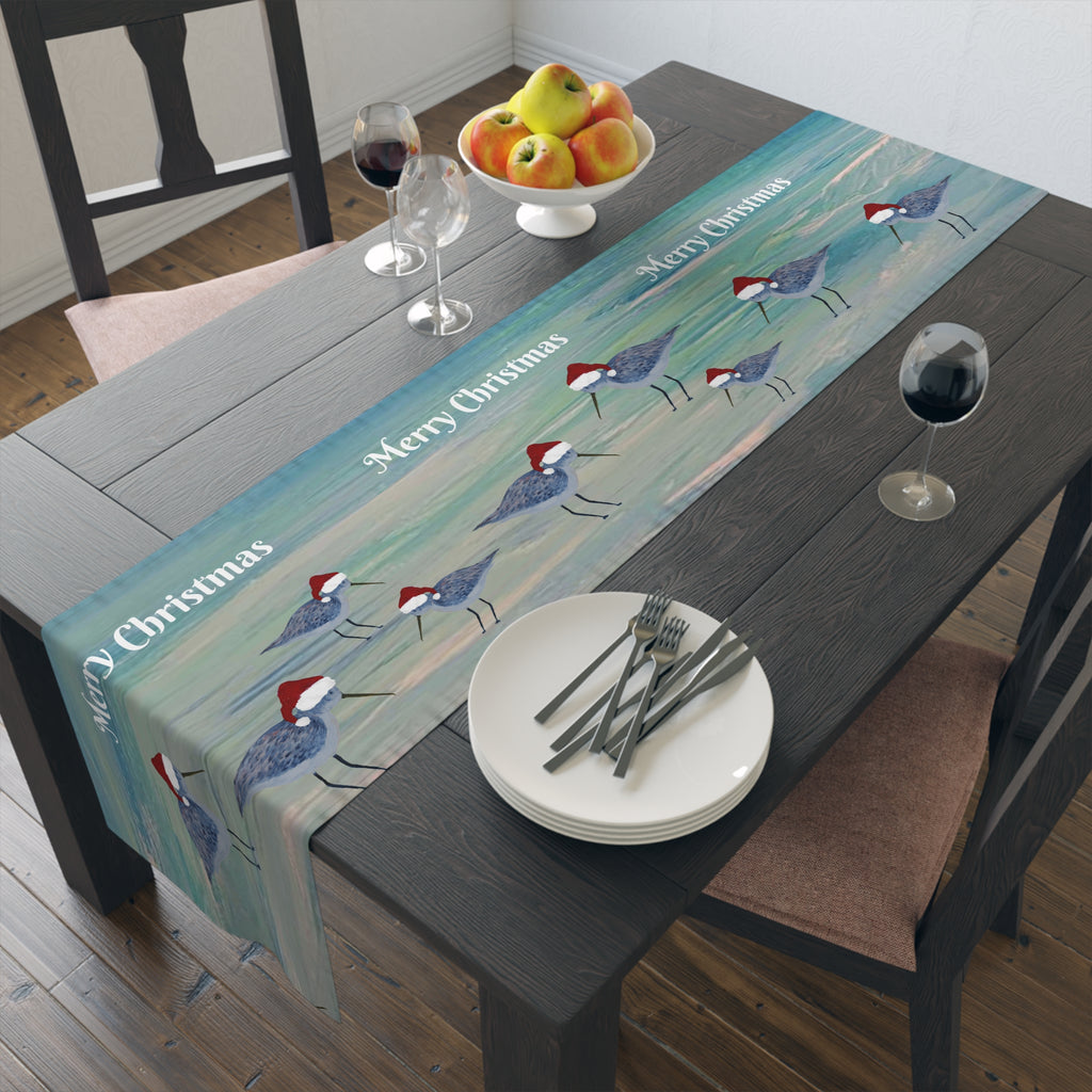 Christmas Shorebirds Table Runner – 'Merry Christmas' Coastal Holiday Decor