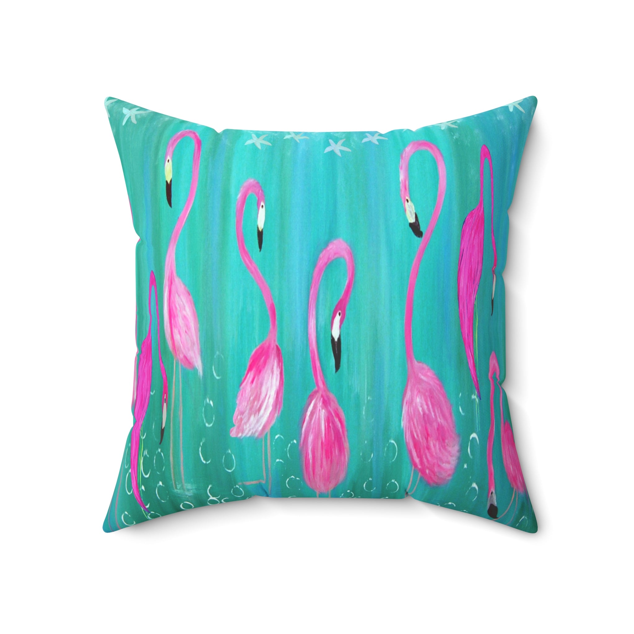 Pink Flamingo Throw Pillow – Tropical Coastal Decorative Square Pillow