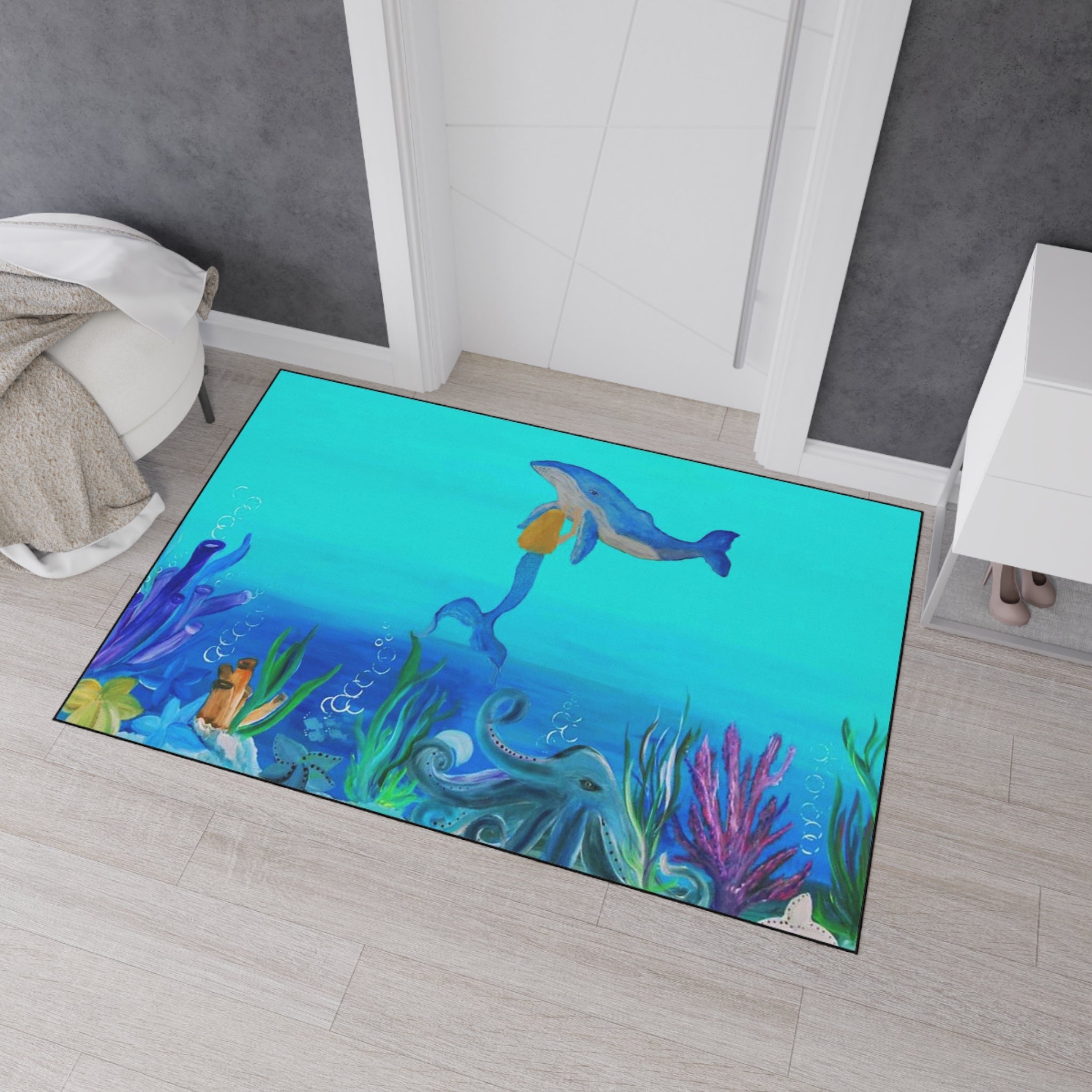 Underwater Mermaid and Whale Floor Mat — Ocean Wildlife Heavy Duty Doormat