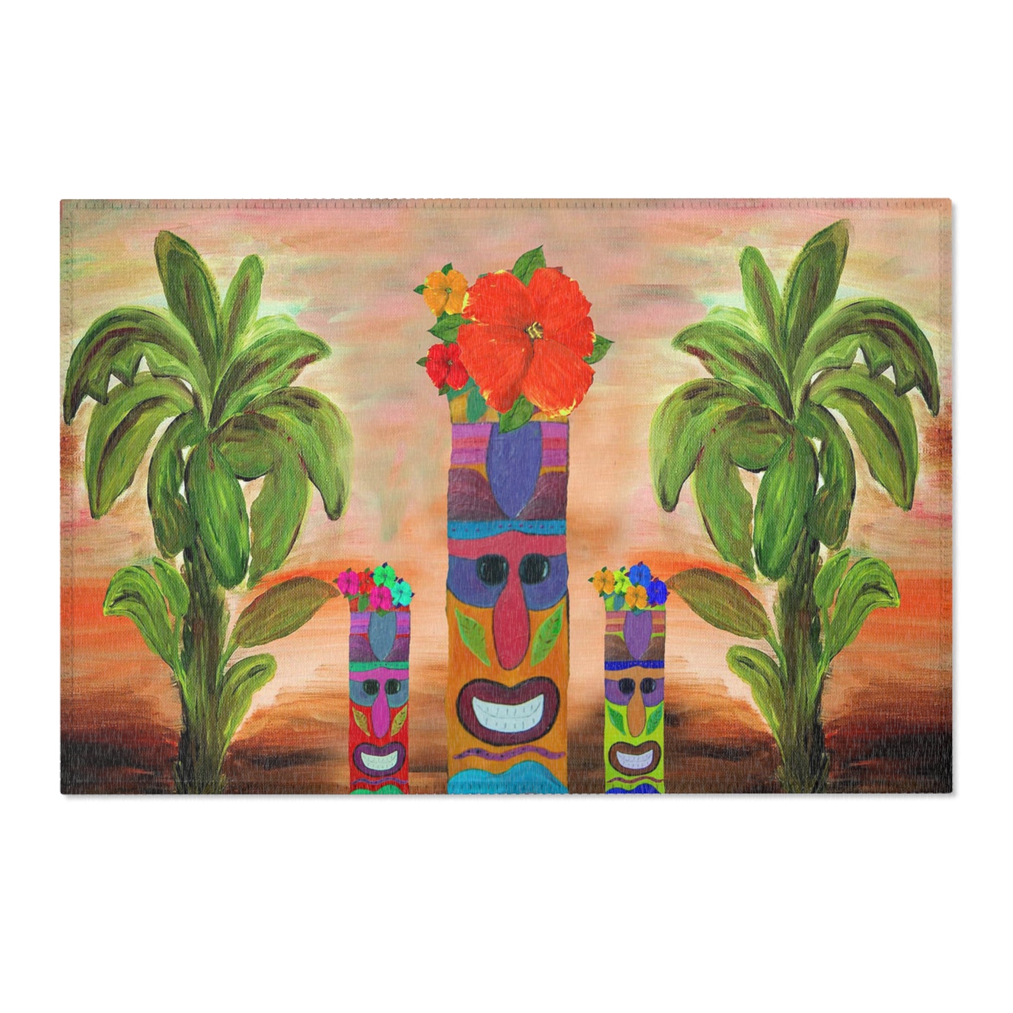 Tiki Trio Area Rug — Tropical Palm Beach Doormat