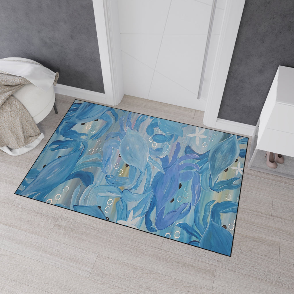 Blue Crab party Ocean Waves Heavy-Duty Floor Mat — Abstract Seascape Entrance Mat