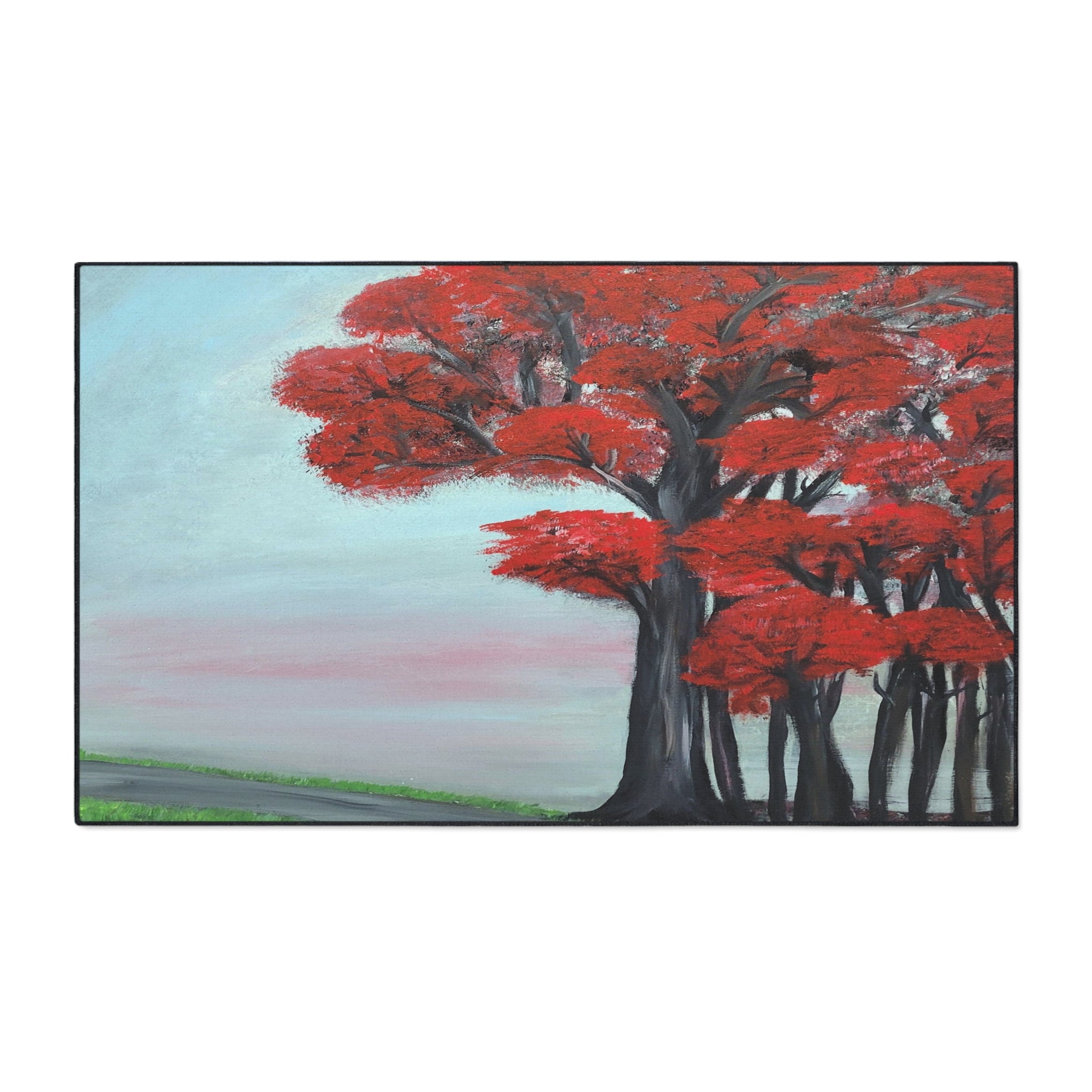 Red Tree Landscape Floor Mat — Durable Heavy-Duty Entry Rug