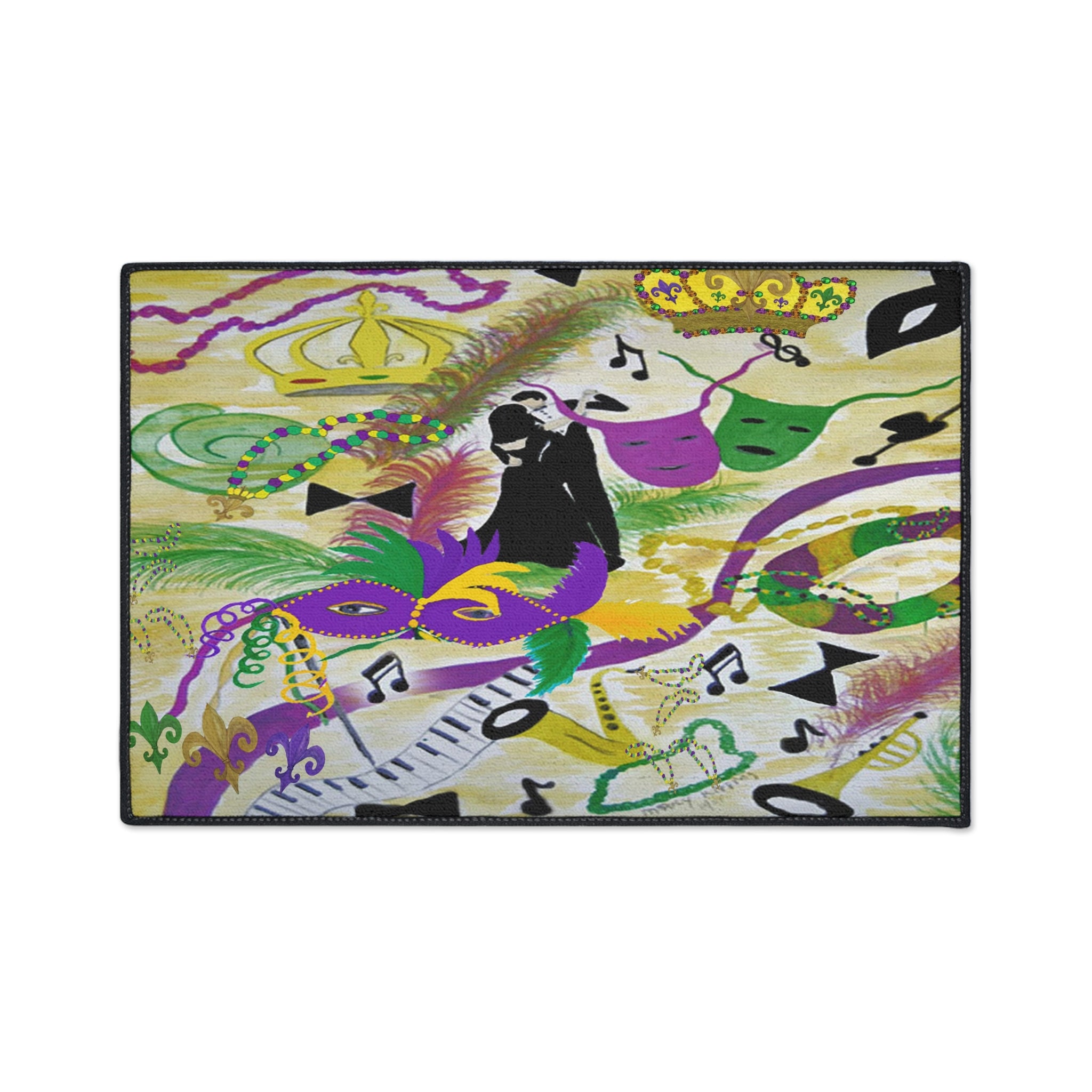 Mardi Gras Heavy Duty Floor Mat — Festive Masks, Music & Beads Entrance Rug