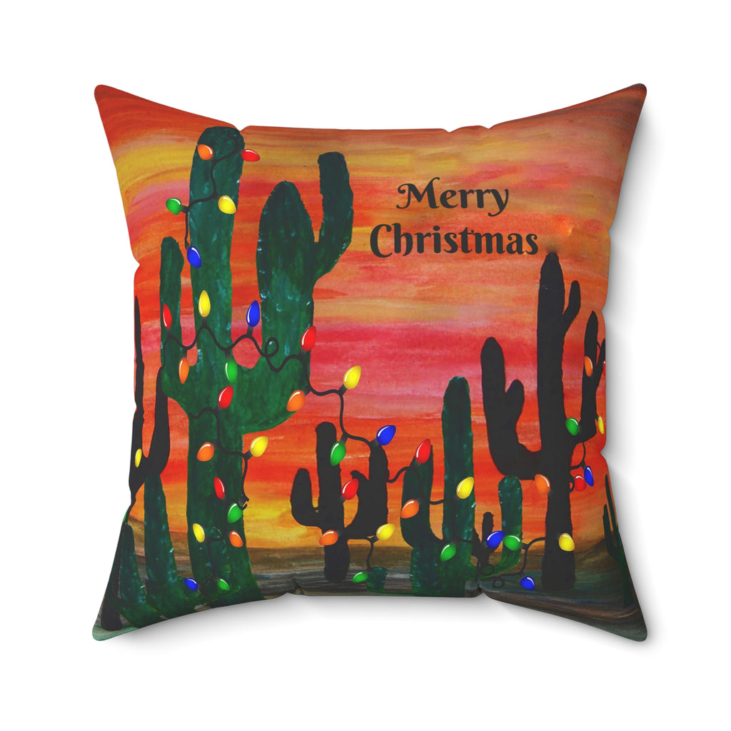 Cactus Christmas Pillow — 'Merry Christmas' Desert Holiday Throw Pillow