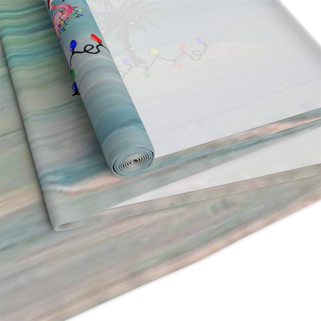 Tropical Palm Christmas Table Runner — "Merry Christmas" Coastal Holiday Decor