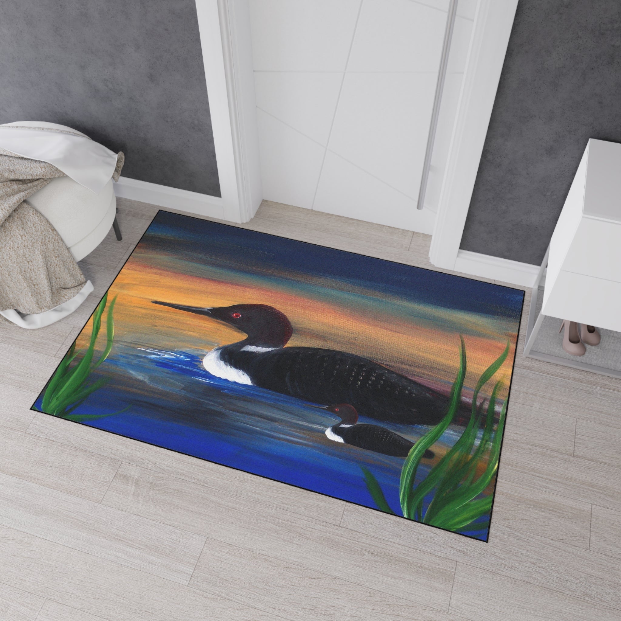 Loons at Dusk Heavy-Duty Floor Mat Lake House doormat rug