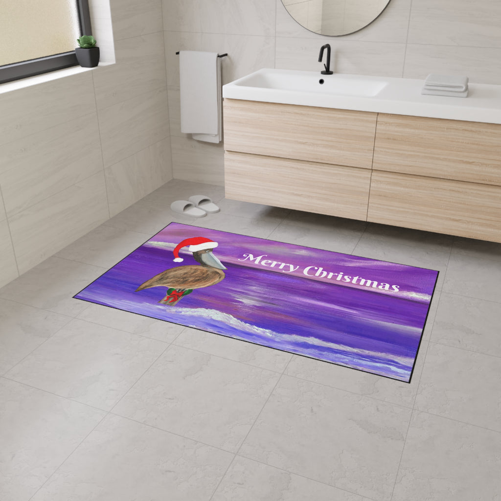 Merry Christmas Pelican Heavy-Duty Floor Mat — Coastal Holiday Welcome Mat