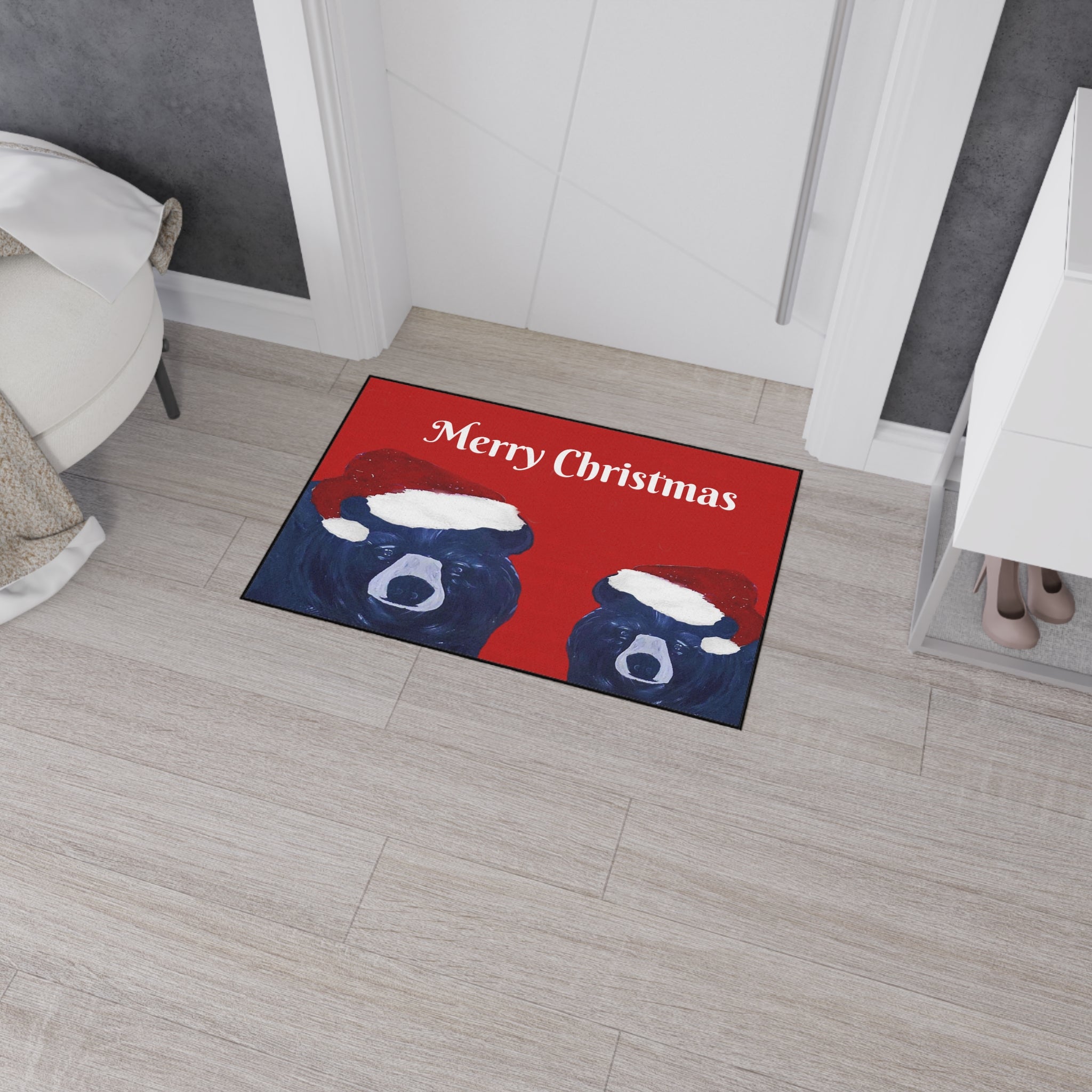 Merry Christmas Bear Floor Mat — Heavy-Duty Holiday Door Rug