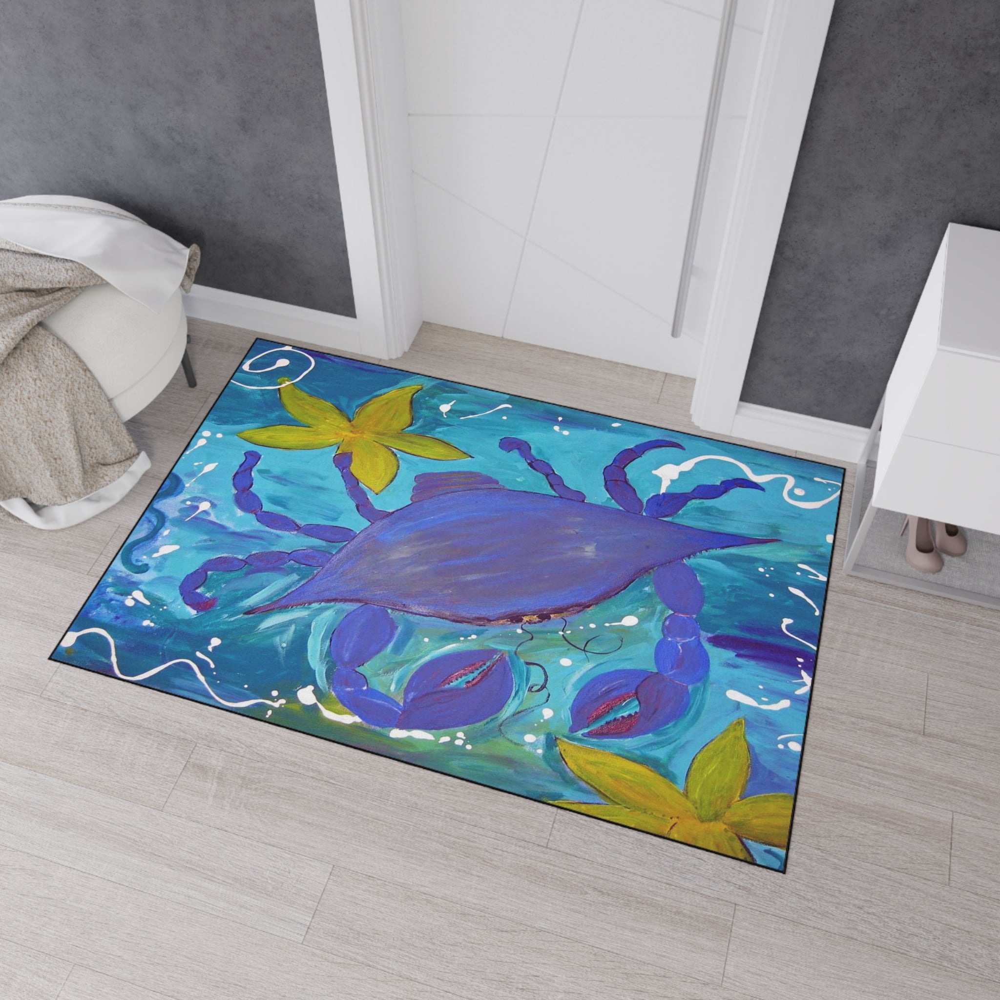 Beach Crab Island and starfish Heavy-Duty Floor Mat — Vibrant Coastal Entry Rug