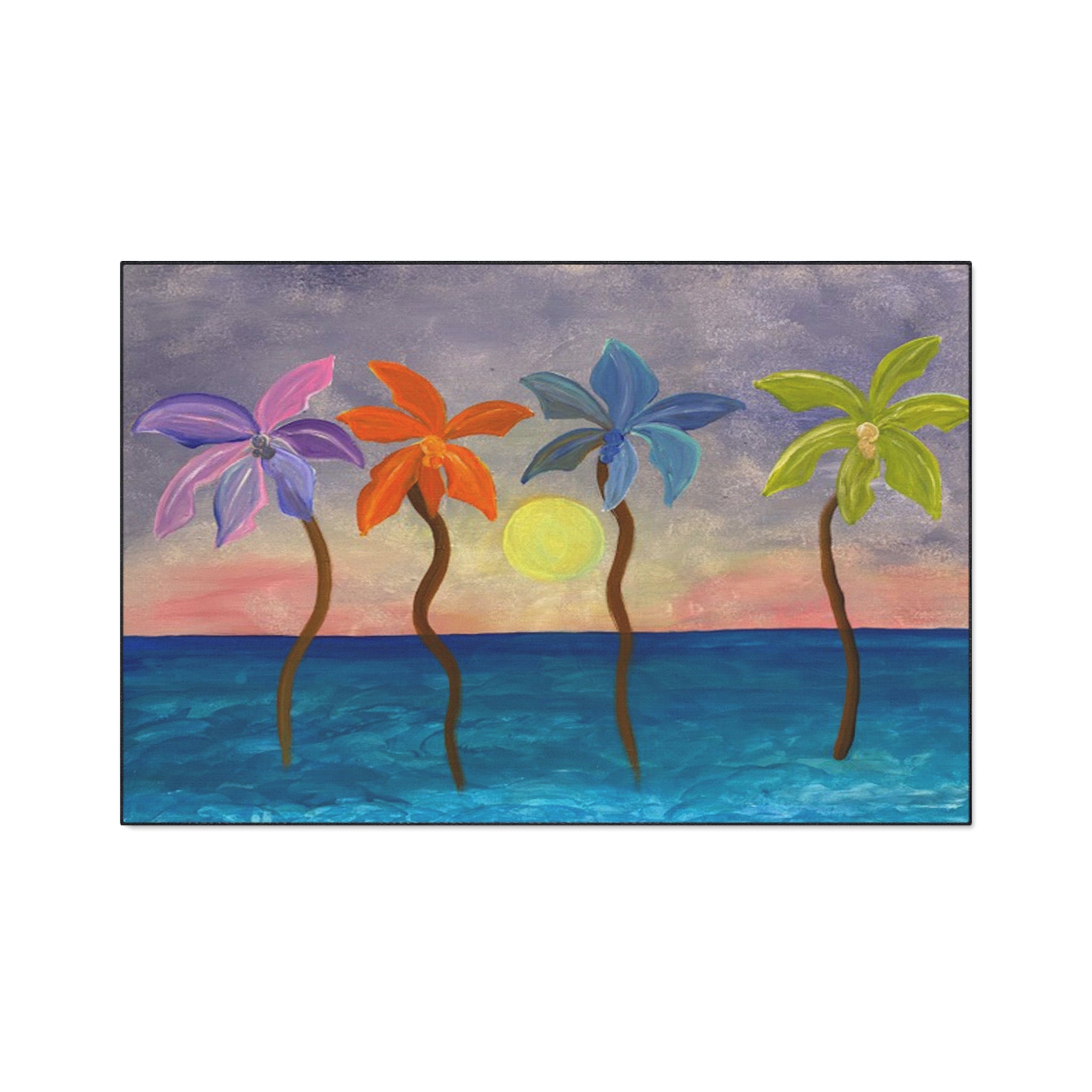 Tropical Sunset Colorful Palm Trees Floor Mat