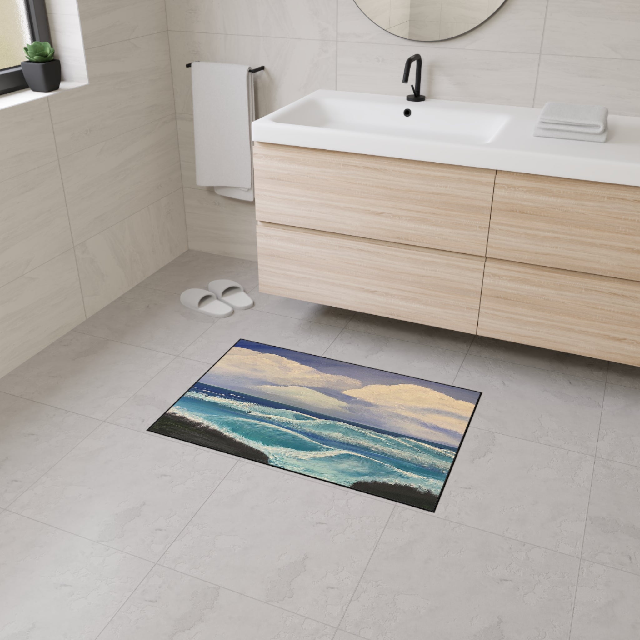 Ocean Waves Heavy-Duty Floor Mat — Coastal Seascape Doormat
