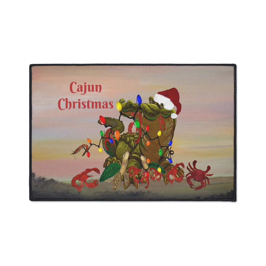 Cajun Christmas Floor Mat – Heavy Duty Holiday Welcome Mat with Crab & Gator Lights
