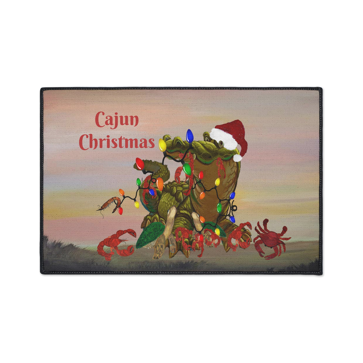 Cajun Christmas Floor Mat – Heavy Duty Holiday Welcome Mat with Crab & Gator Lights