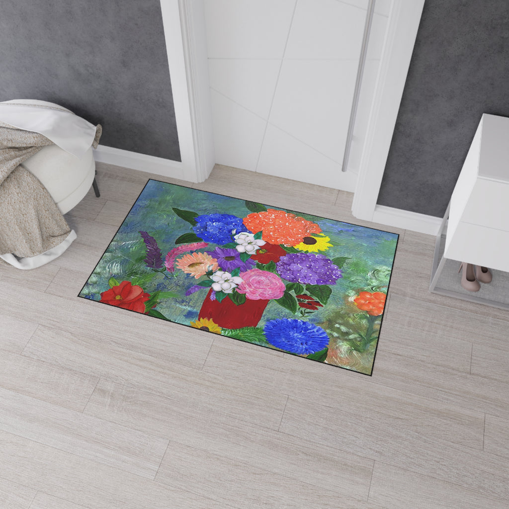 Floral Bouquet Heavy-Duty Floor Mat — Colorful Painted Flowers Entrance Rug