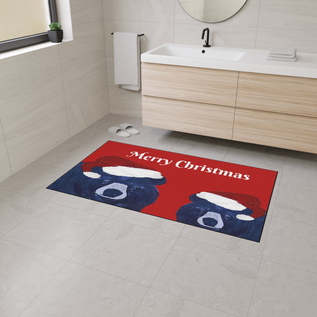 Merry Christmas Bear Floor Mat — Heavy-Duty Holiday Door Rug