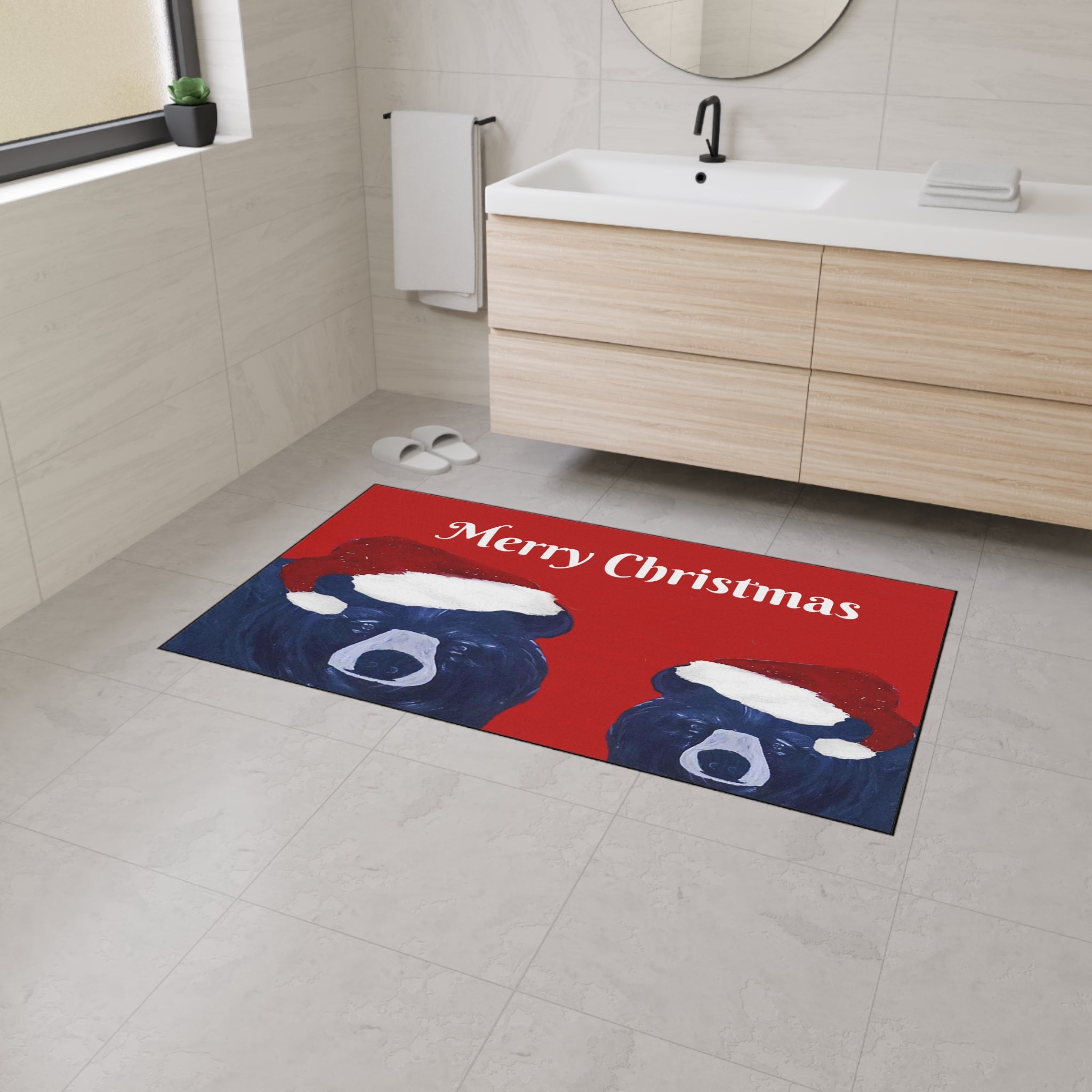 Merry Christmas Bear Floor Mat — Heavy-Duty Holiday Door Rug