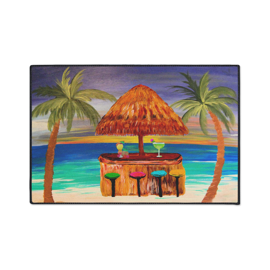 Tiki Bar Floor Mat – Tropical Beach Doormat with Palm Trees & Cocktail Design