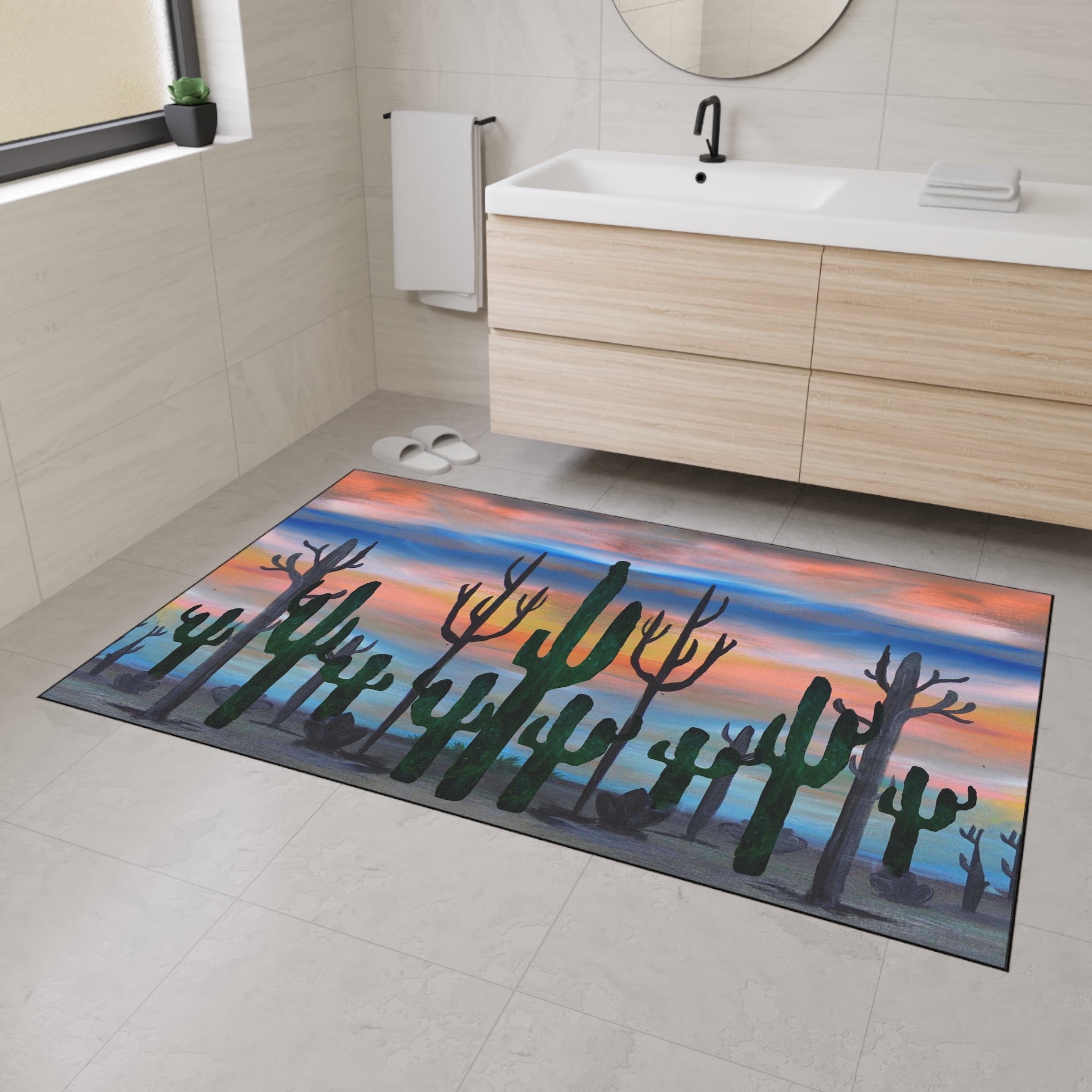 Desert Sunset Cactus Floor Mat — Heavy Duty Welcome Rug