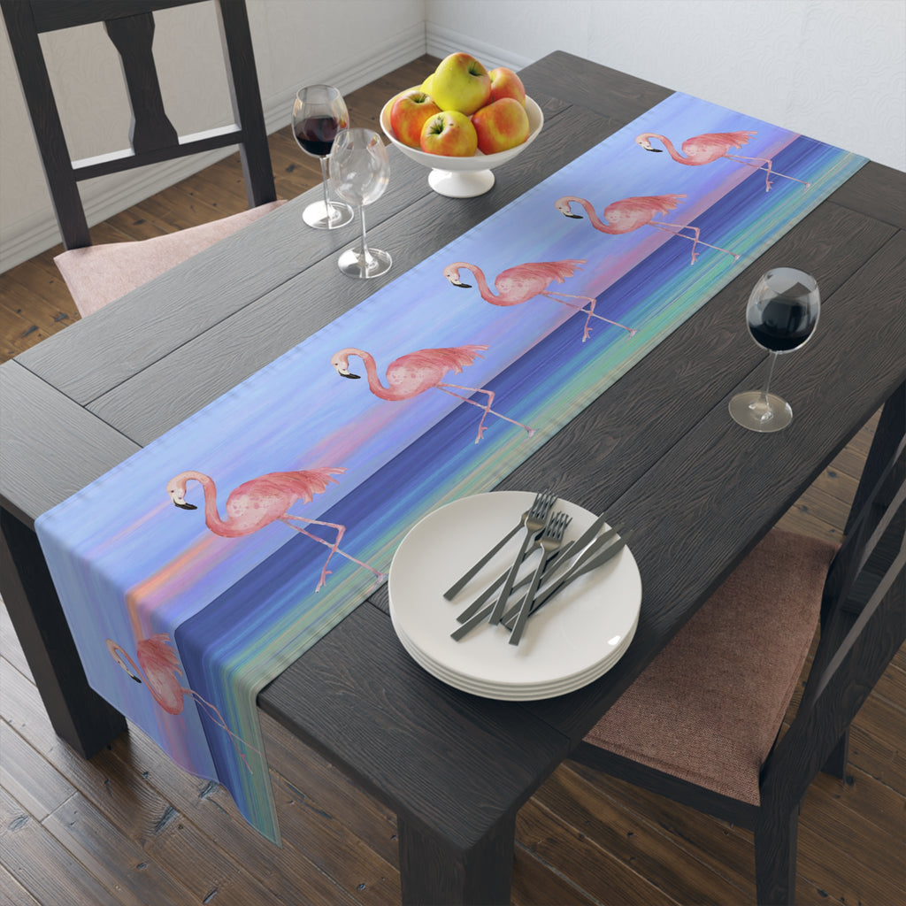 Flamingo Tropical Theme Table Runner — Pastel Beach Coastal Dinner Décor