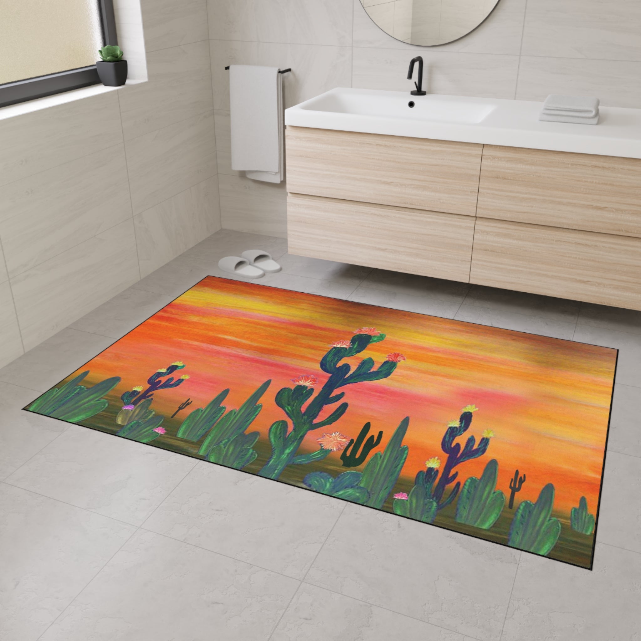 Desert Sunset Cactus Flowers Floor Mat