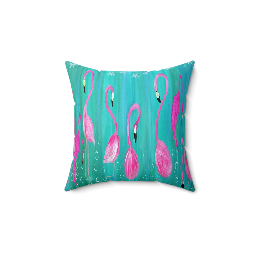 Pink Flamingo Throw Pillow – Tropical Coastal Decorative Square Pillow