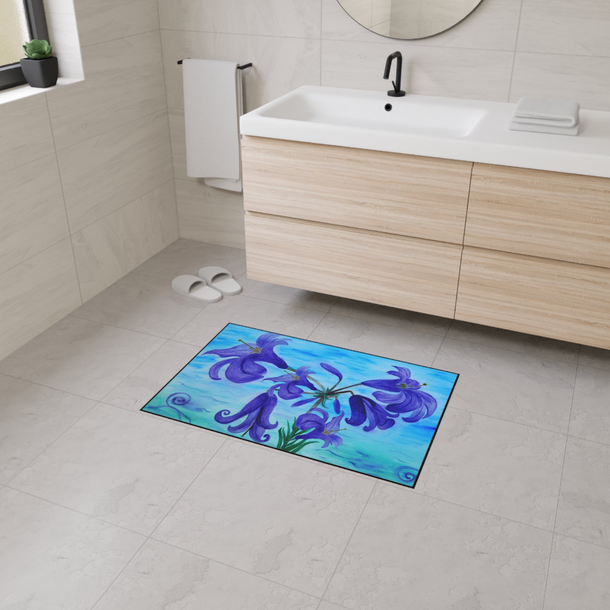 Blue Lily Heavy Duty Floor Mat — Waterproof Floral Entryway Rug