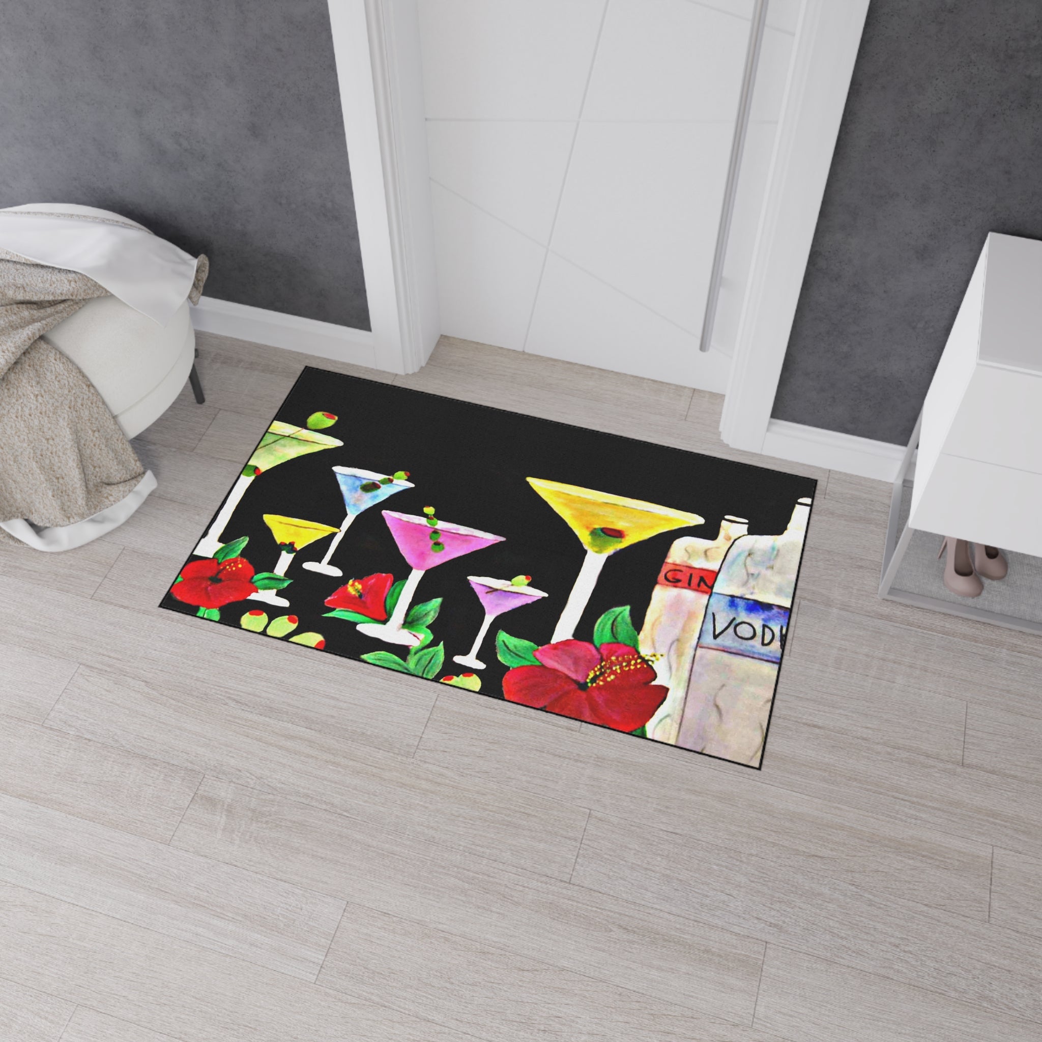 Cocktail Bar Floor Mat — Colorful Martini & Spirits Floral Mat