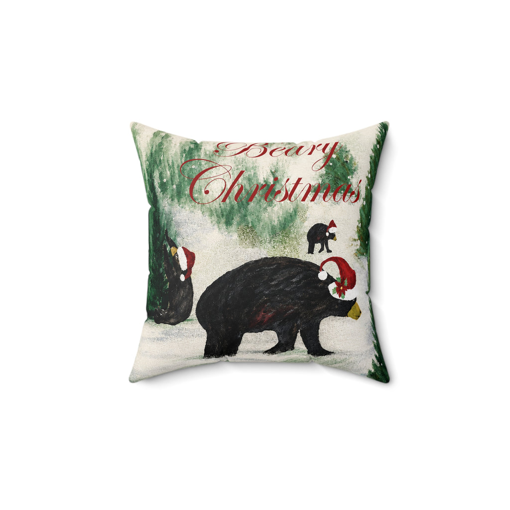 Beary Christmas Decorative Pillow — Holiday Black Bear Throw Pillow