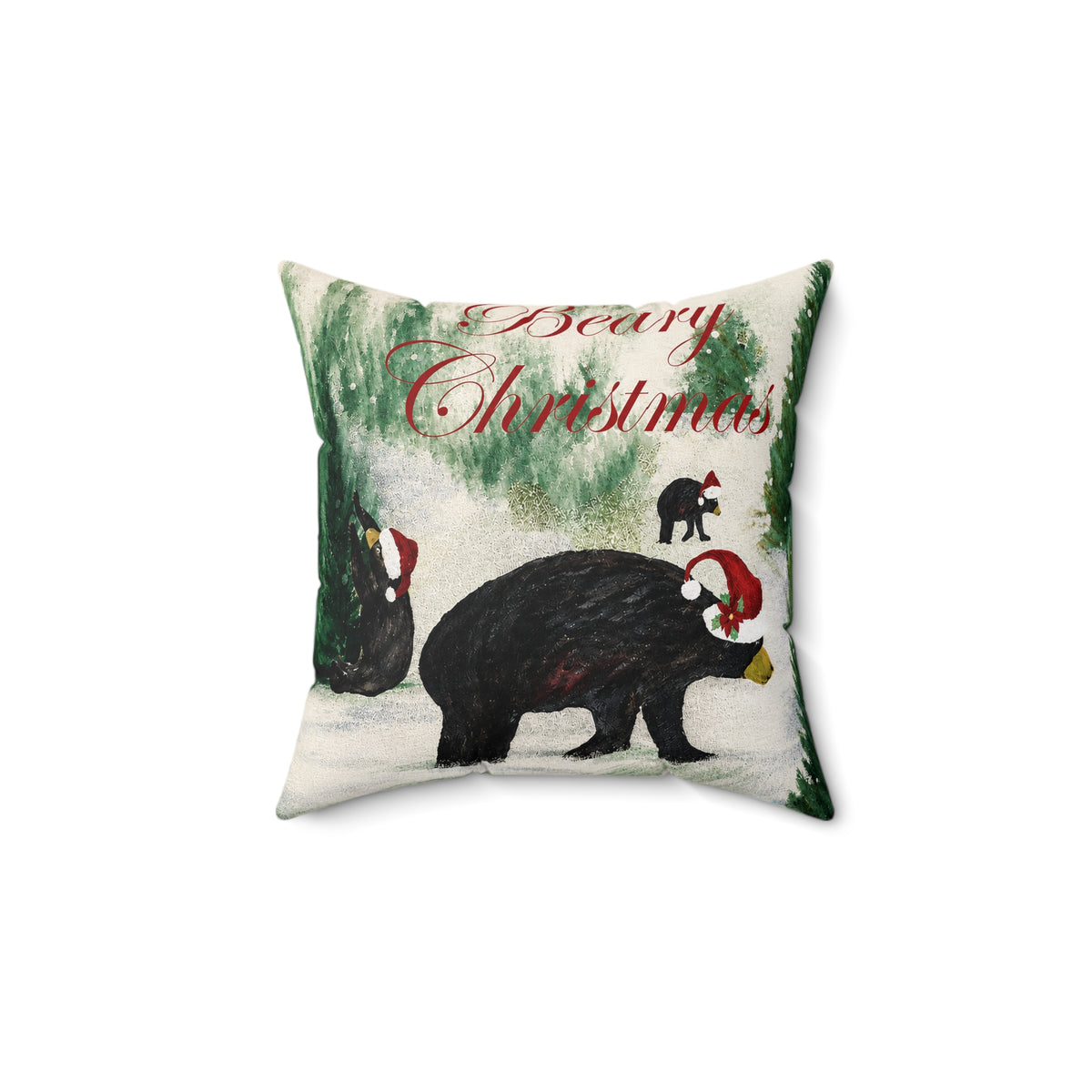 Beary Christmas Decorative Pillow — Holiday Black Bear Throw Pillow