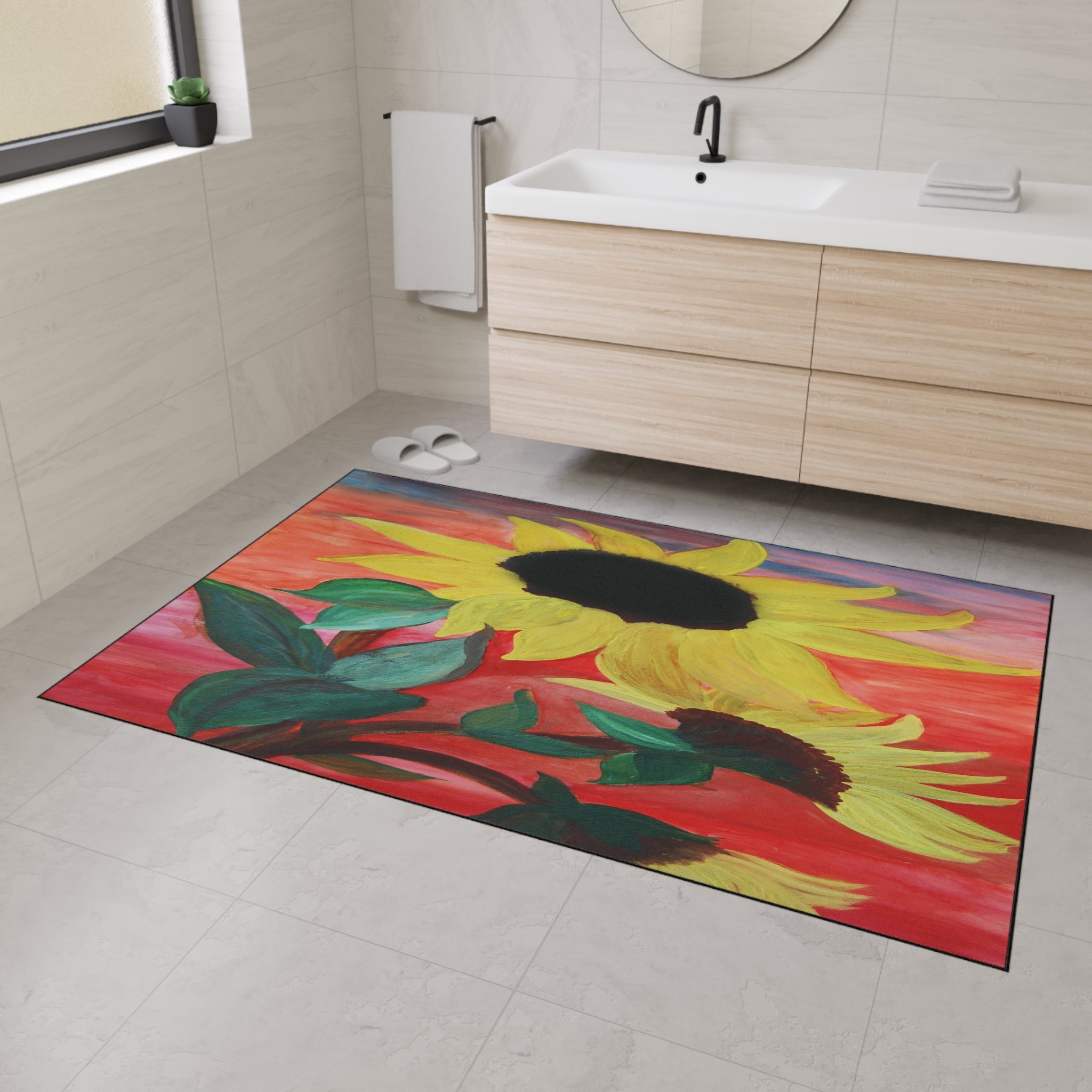 Sunflower Art Heavy-Duty Floor Mat — Bold Yellow Floral Entry Rug