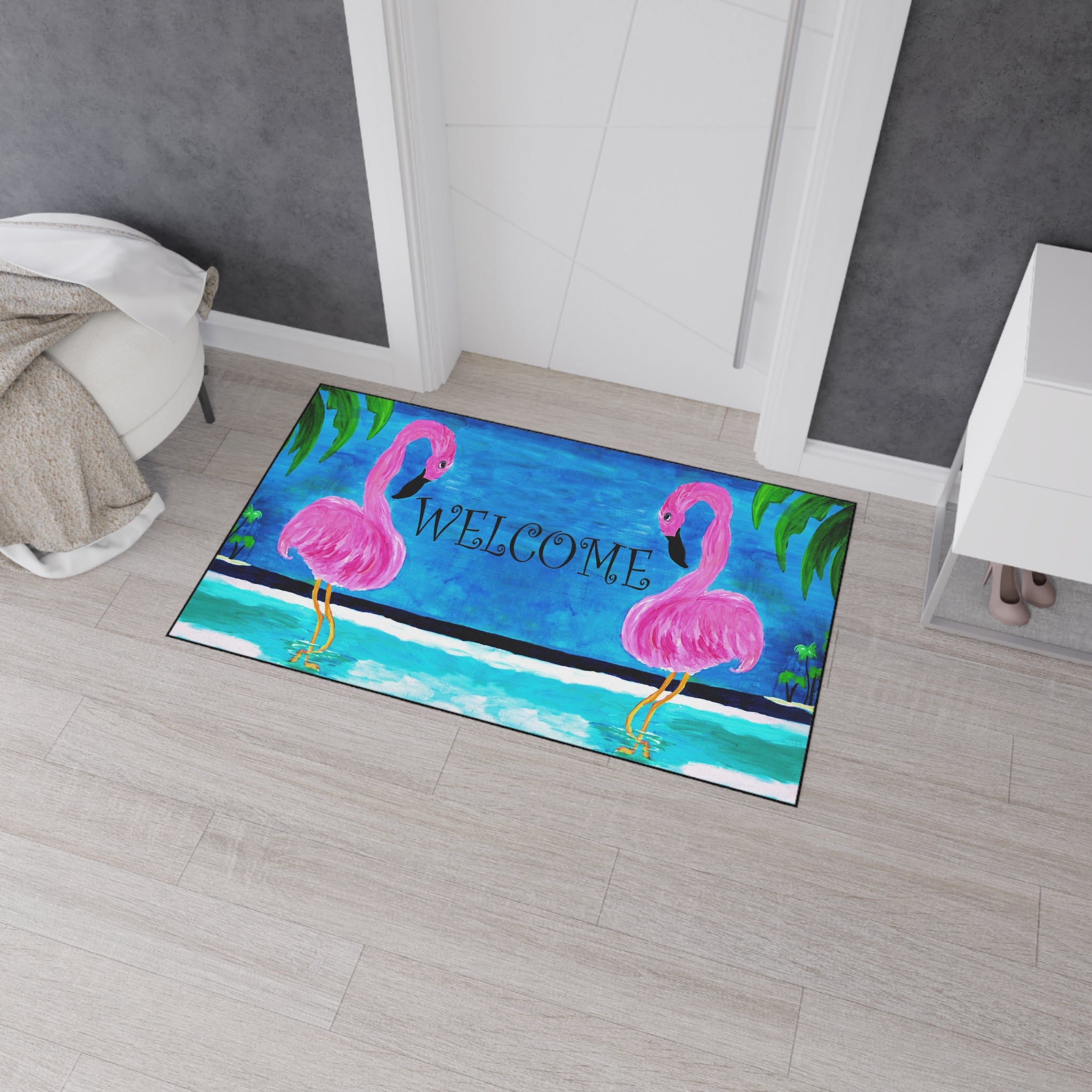 Welcome Flamingo Beach Mat — Heavy-Duty Tropical Welcome Doormat