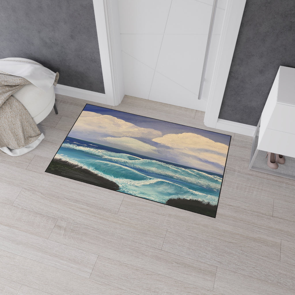 Ocean Waves Heavy-Duty Floor Mat — Coastal Seascape Doormat