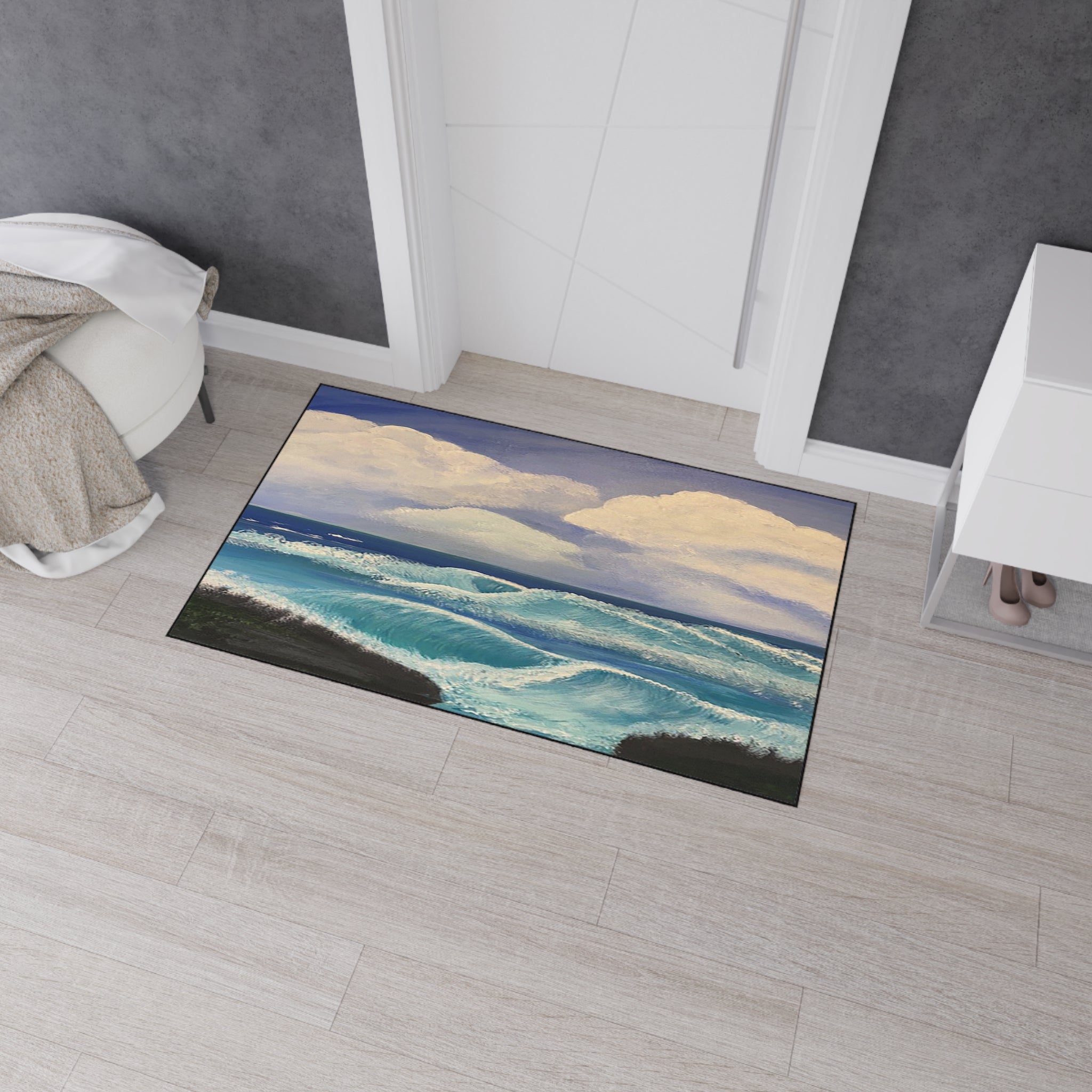 Ocean Waves Heavy-Duty Floor Mat — Coastal Seascape Doormat
