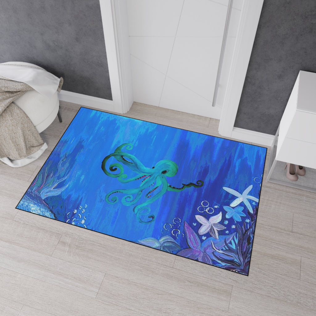 Underwater Octopus Heavy-Duty Floor Mat — Nautical Blue Entry Rug