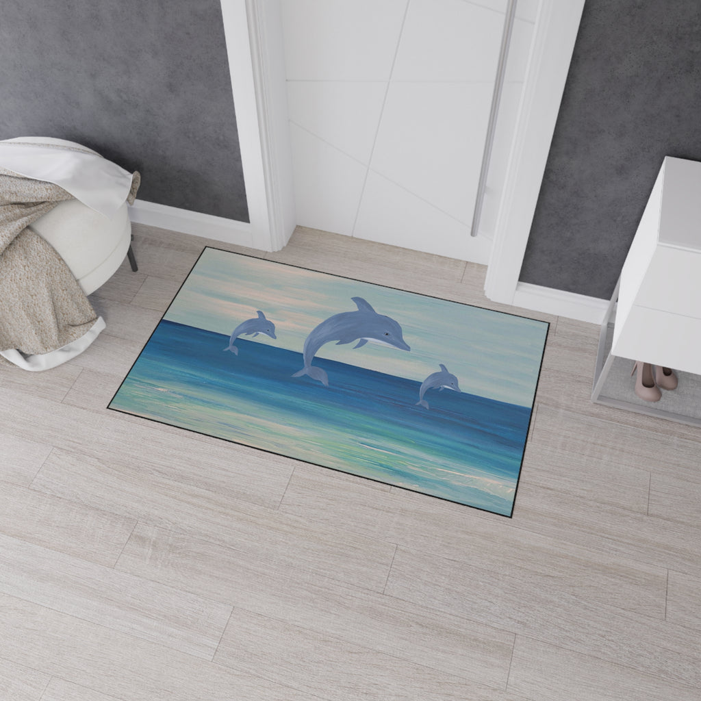 Dolphin Ocean Jump Heavy-Duty Floor Mat Coastal Beach house doormat