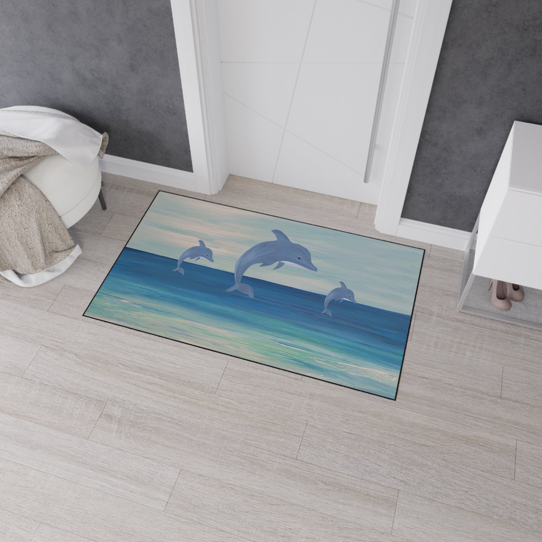 Dolphin Ocean Jump Heavy-Duty Floor Mat Coastal Beach house doormat
