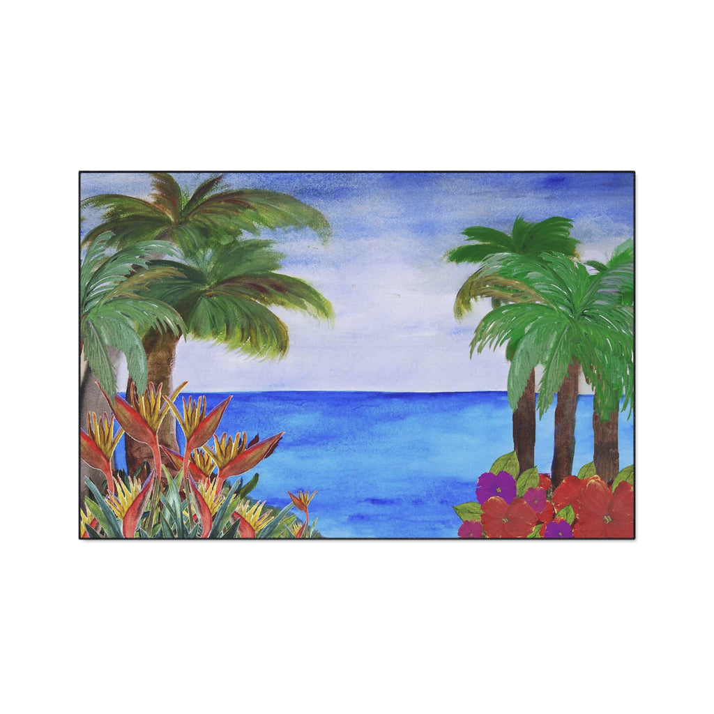 Tropical Beach Floor Mat – Palm Trees & Ocean Welcome Rug