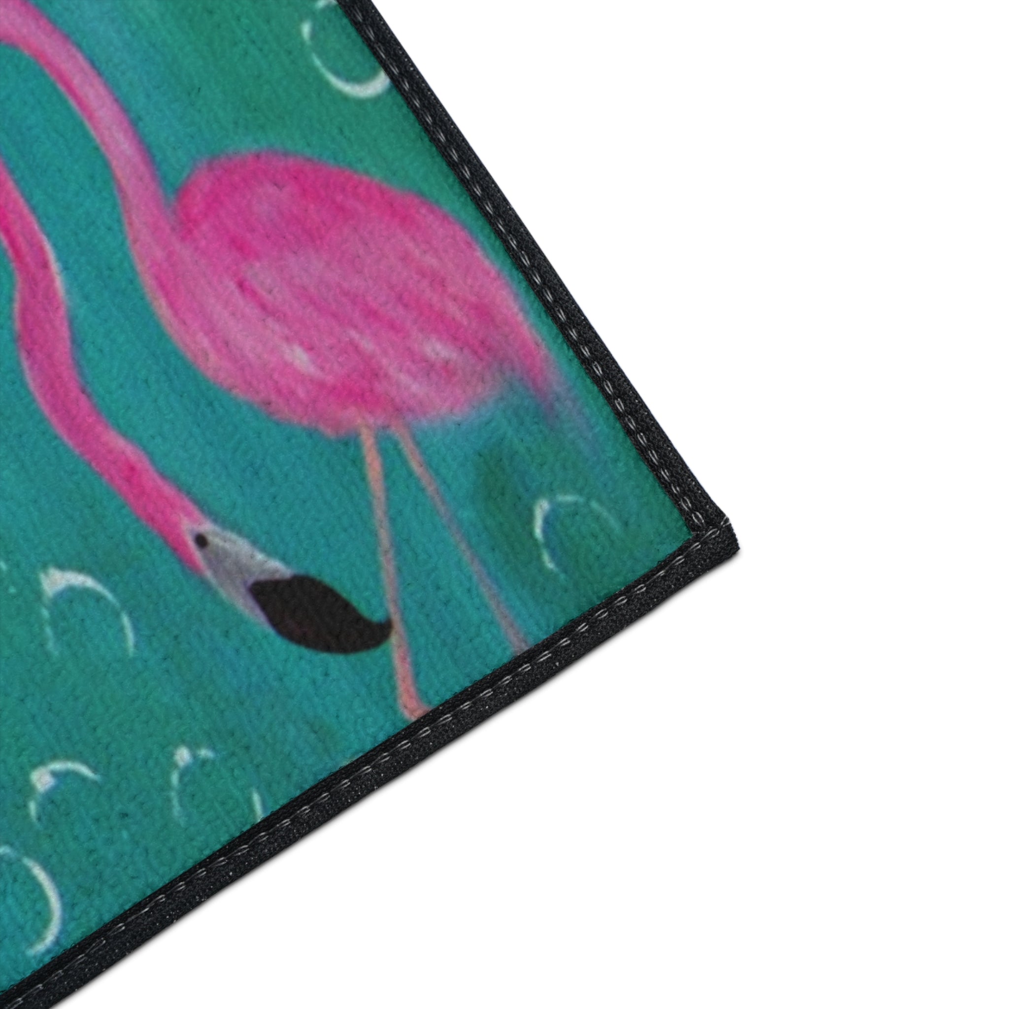Flamingo Beach Floor Mat — Vibrant Pink Flamingos on Teal Non-Slip Mat