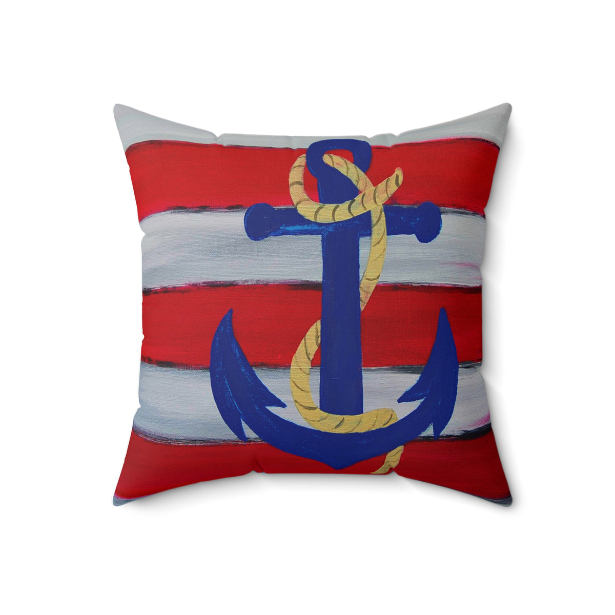 Nautical Anchor Pillow — Red & White Stripe Decorative Throw