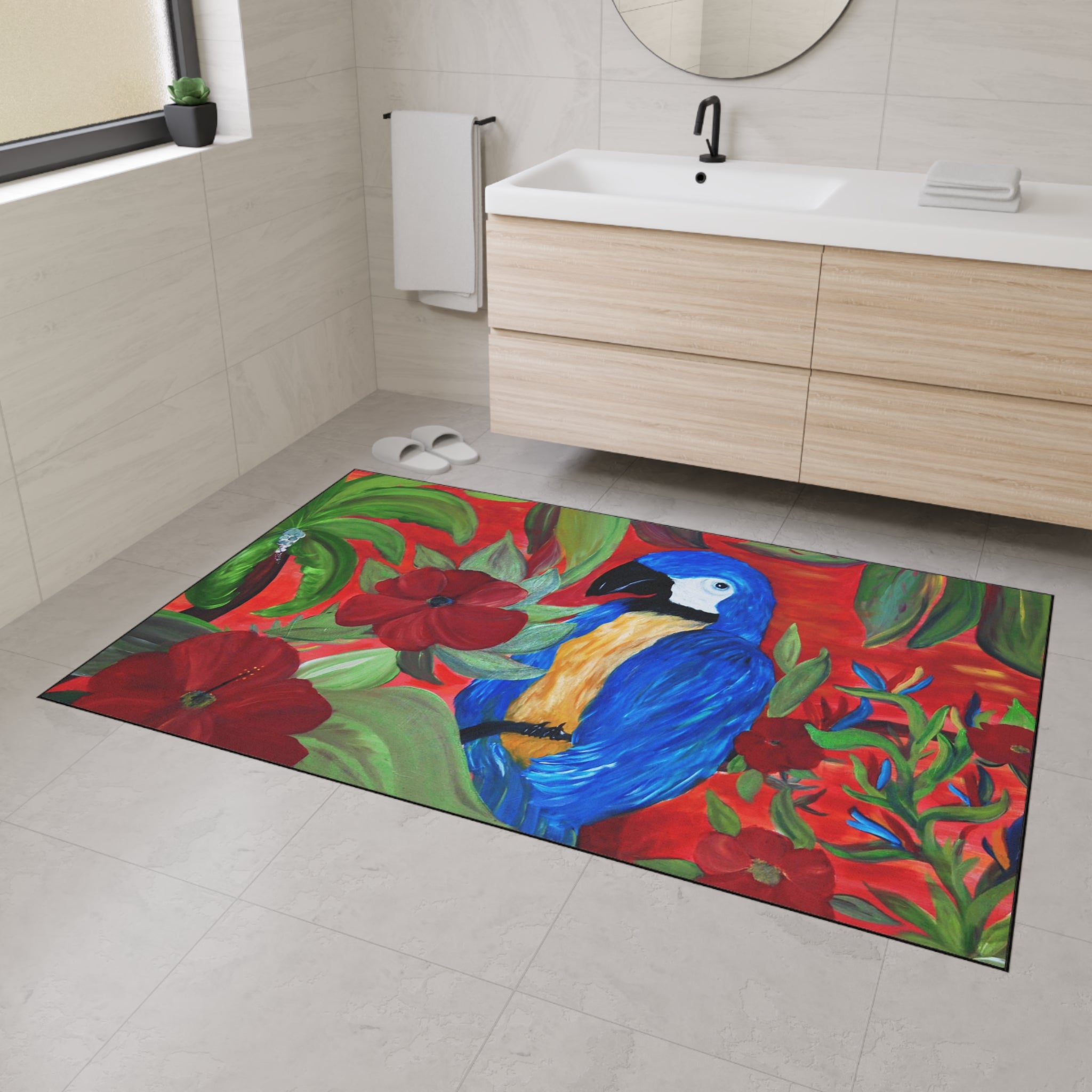 Tropical Macaw Floor Mat — Heavy-Duty Non-Slip Door Rug