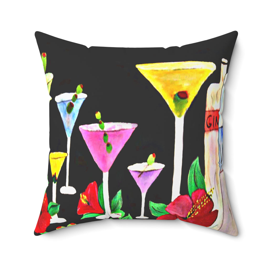 Cocktail Martini Pillow - Colorful Bar Art Decorative Throw Pillow