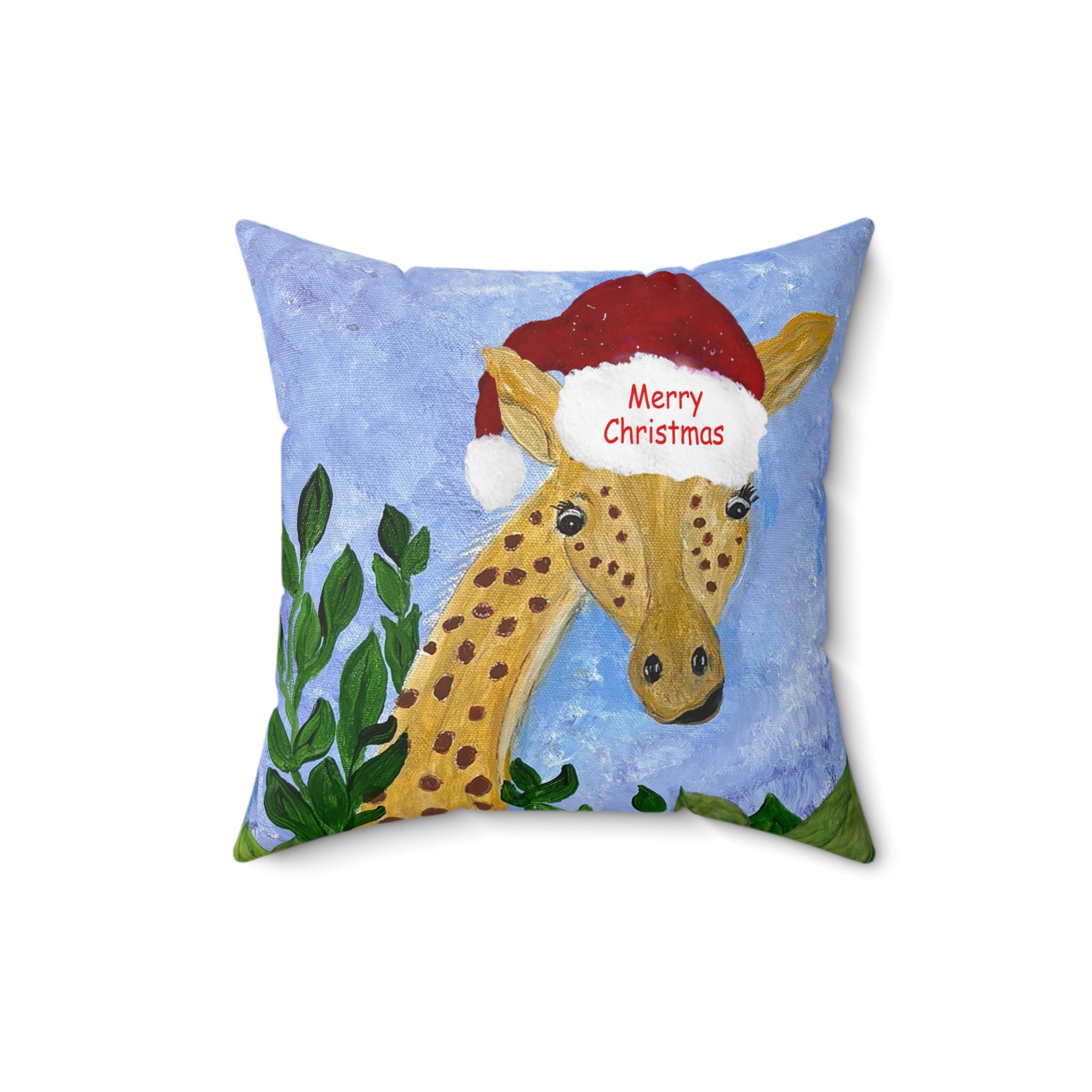 Christmas Giraffe Pillow - 'Merry Christmas' Holiday Decorative Throw Pillow